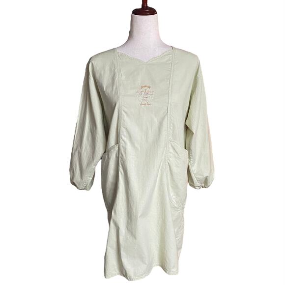 Cottagecore Fairycore Pastel Green Cotton 3/4 Sleeve Smock Apron M? Embroidered - Picture 1 of 16